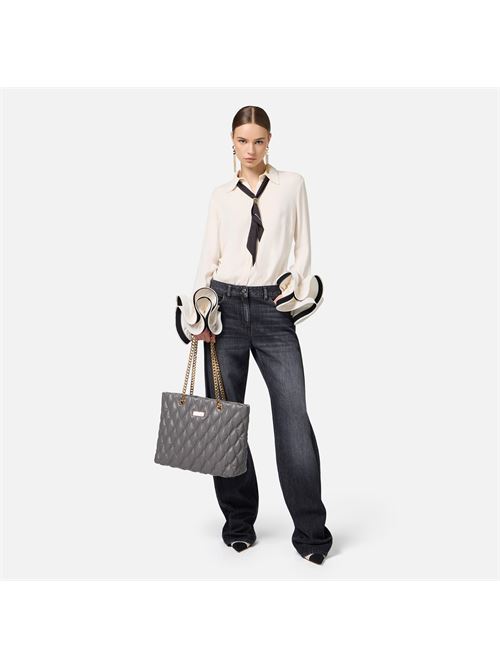 Georgette shirt with ruffles and scarf ELISABETTA FRANCHI | CAT9647E2.E84